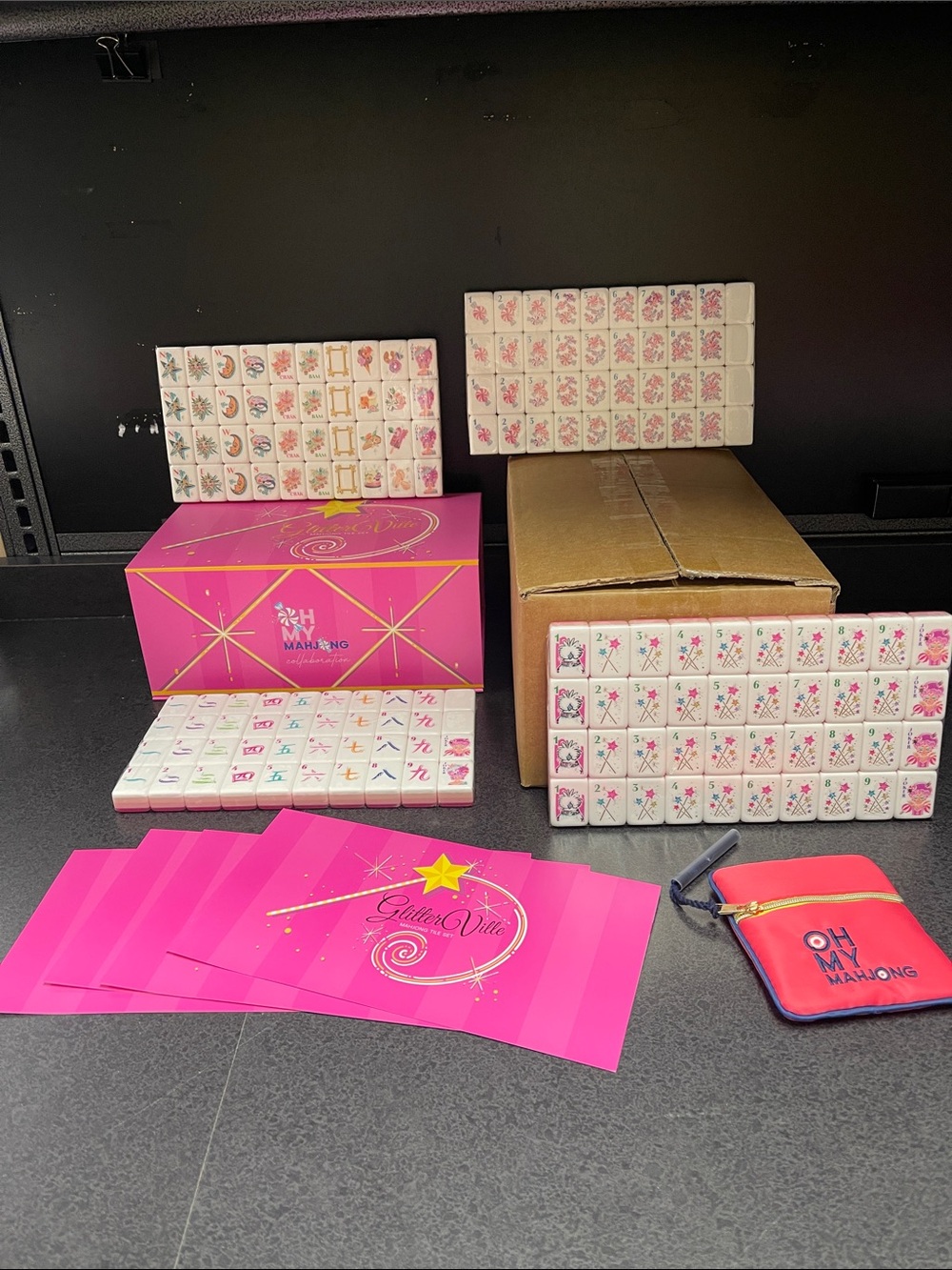 Oh My Mahjong Pink Mahjong Set with Floral Tiles
